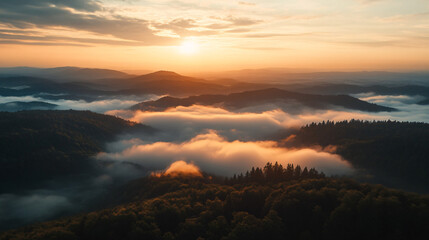 Naklejka premium beautiful morning sunrise over the mountains landscape photography
