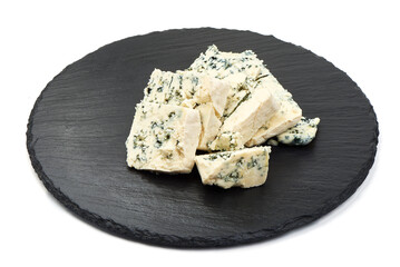 Gorgonzola, classic Italian cheese with natural mold, isolated on white background.