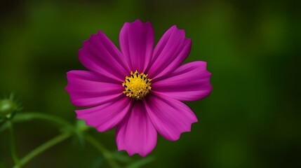 Obraz premium A Vivid Pink Cosmos Flower Against A Dark Green Background