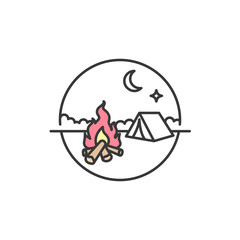 This icon features a serene campsite with a tent, campfire, and night sky. It highlights the peaceful essence of outdoor adventures