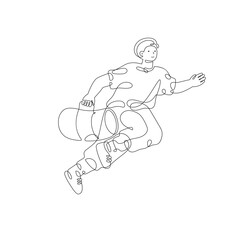 Running young man with bag isolated on white background