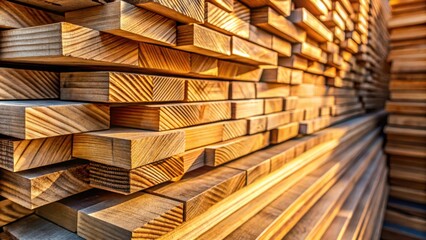 A close-up perspective of stacked wooden boards, showcasing the intricate grain patterns and natural warmth of the wood.