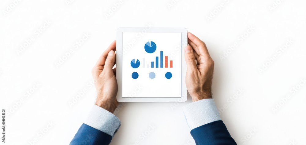 Aufkleber Human Resources Analytics concept. A person holds a tablet displaying colorful graphs and charts, symbolizing data analysis and digital insights.
