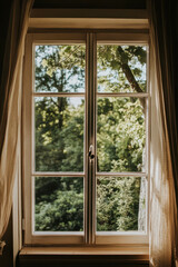 Fototapeta premium View of Lush Greenery Through a Sunny Window on a Peaceful Day