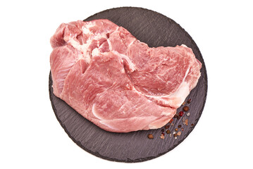 Raw pork ham, pork leg, isolated on white background.
