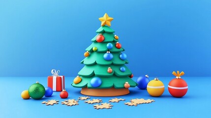 Fototapeta premium Wooden Puzzle Christmas Tree Layout - 3D Rendered Image