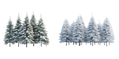 Fototapeta premium A serene winter landscape featuring two clusters of snow-covered evergreen trees, highlighting the beauty of nature in a snowy setting.