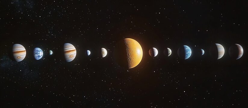 Alignment of Planets in the Captivating Solar System against a Backdrop of Twinkling Stars