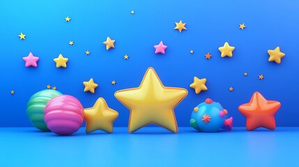 Golden Stars Arrangement on Plain Background in 3D Render