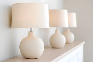 Close-up of Table Lamps Arranged Symmetrically on a Console &ndash; Stylish Home Lighting, Modern Interior, and Elegant Decor