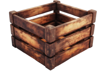 Beer bottles in an old wooden box on white background