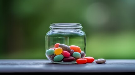 Colorful Candy In A Glass Jar On A Table