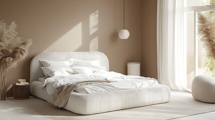 Obraz premium Elegant and Cozy Modern Bedroom Interior Design with Stylish Decor, mockup, poster and Background