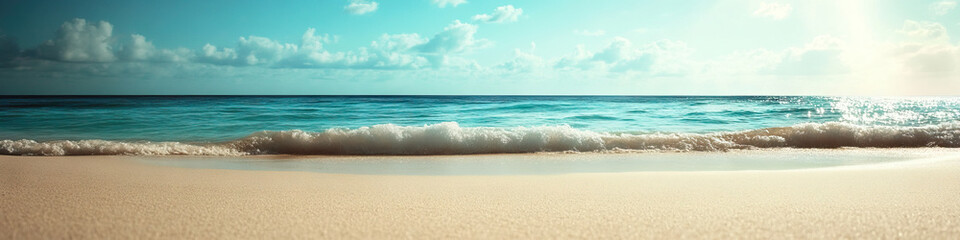 Obraz premium Sandy Shores: A secluded beach with powdery white sand, the sparkling ocean in the background.