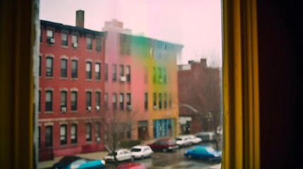 Obraz premium Cityscape Viewed Through A Rainy Windowpane
