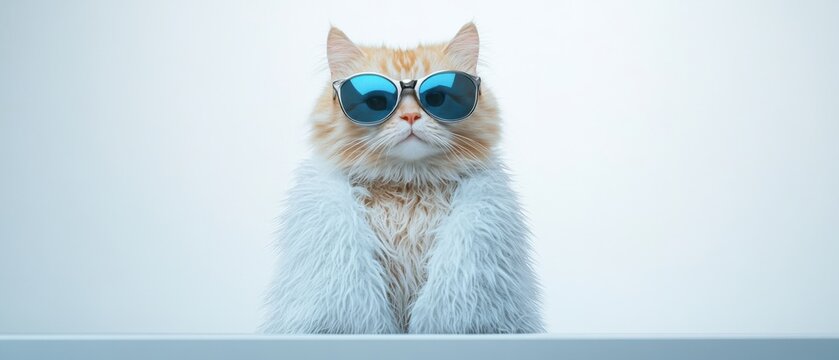 fluffy cat wearing sunglasses with a cool attitude