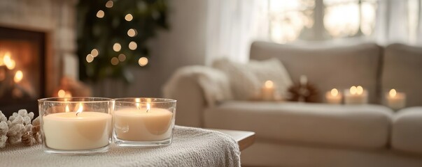 view festive candles against a cozy home setting.