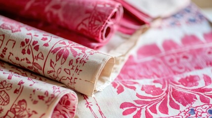 Handmade cotton fabric features intricate block print patterns that showcase fine craftsmanship