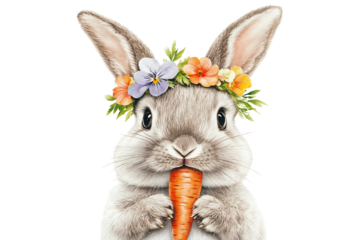 Adorable Baby Bunny with Flower Crown and Carrot