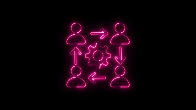 Teamwork Gear neon light sign vector. Glowing bright icon Teamwork Gear sign. transparent symbol illustration