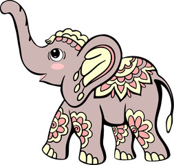 Cute ornamental single baby elephant illustration