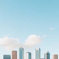 modern city skyline with clear blue sky and fluffy clouds