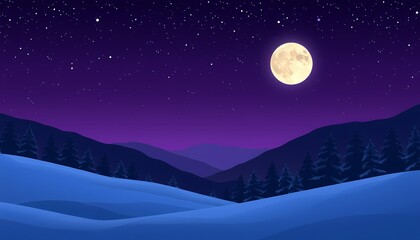 Full Moon Winter Night Landscape