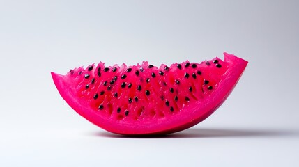 Vibrant dragon fruit slice on a white background.