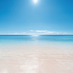 serene beach with clear blue water and bright sun