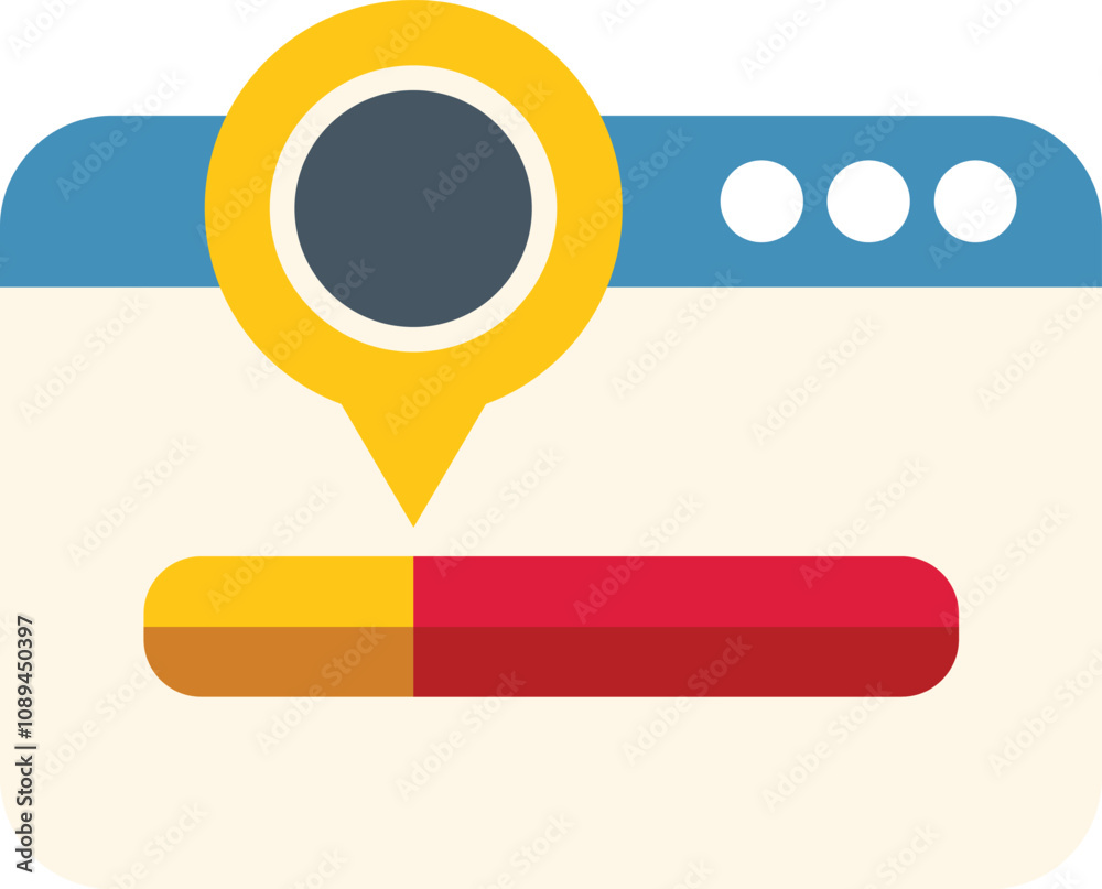 Aufkleber website page is loading with location pin, concept for search engine optimization and website develo
