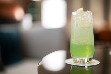 Green welcome drink or juice for tourists to relax within the resort.