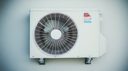 Round grid air conditioning unit on a white wall, showcasing its clean, minimalist design in a contemporary home setting.