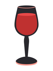 Elegant black glass with red wine isolated on a white background. Vector.