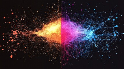 Comparative visualization showcasing raw data on one side and the corresponding hierarchical clustering results on the other enhanced with vibrant visual overlays to highlight the inherent structure