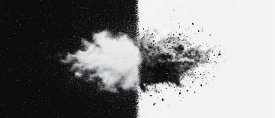 abstract black and white powder explosion creating dynamic contrast