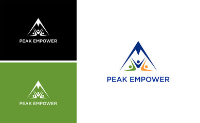 human empower logo, teamwork development design, diversity concept with peak leadership vector template 