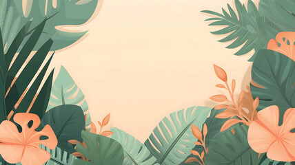 Tropical Botanical Background illustration with Lush Greenery and Peach Accents – Modern Nature Design