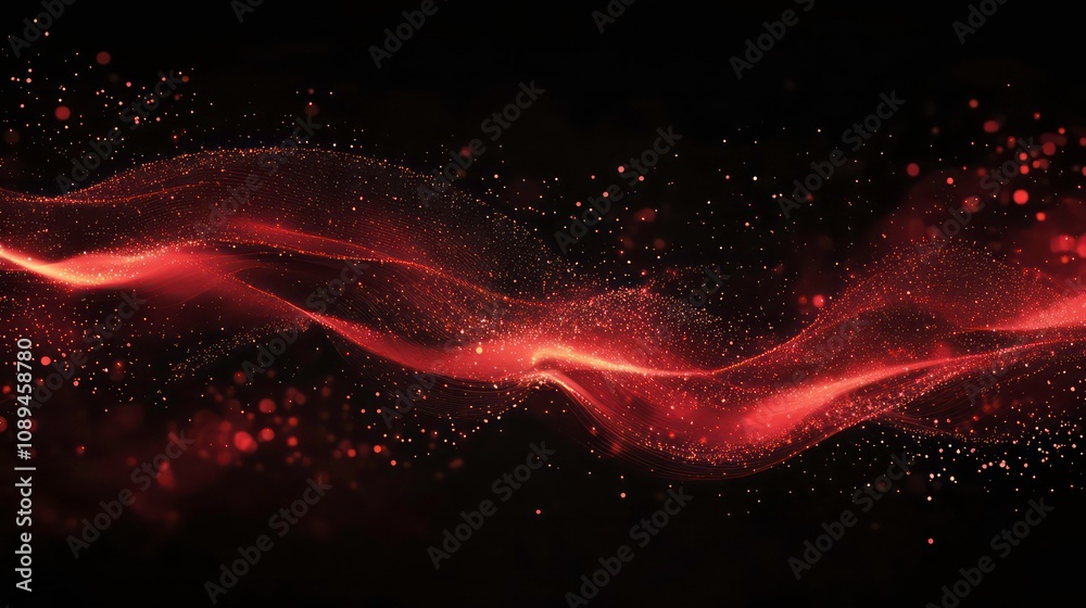 Aufkleber abstract red wave of light and particles on a black background.