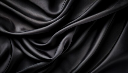 black cloth with wrinkles and folds smooth surface background