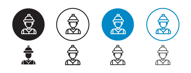 Set of 8 worker icons with 1 unexpanded vector & 1 silhouette inside - Worker icon wearing hard hat helmet