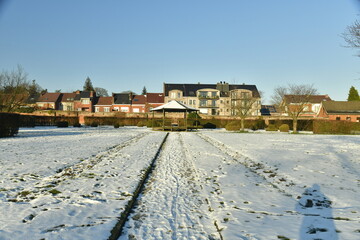 Fototapeta premium Le jardin des dahlias sous la neige au domaine d'Arenberg à Enghien 