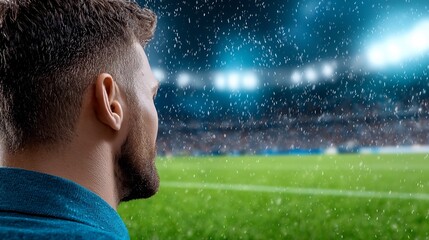 Futuristic sports stadium featuring cutting edge IoT technology and a 5G network to enhance the fan experience with real time data smart seats and a digitally driven entertainment spectacle