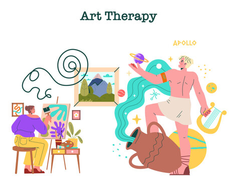 Apollo First Art Therapist. Flat Vector Illustration