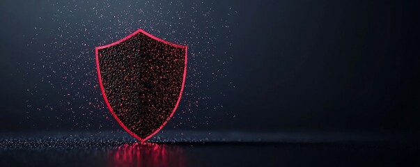Glowing digital shield representing cybersecurity measures blocking and preventing red warning alerts about a potential data breach or cyber incident in a dark abstract background