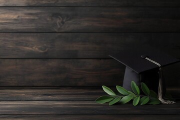 Graduation cap framed by lush laurel wreaths symbolizing the honor prestige and accomplishment of educational goals and milestones  This minimal
