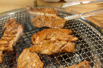 Korean bbq food. Marinated pork ribs