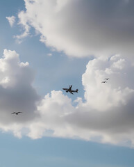 planes and clouds and birds