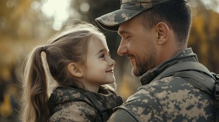 Proud Soldier and Daughter's Loving Moment