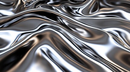 A shiny, reflective surface with soft, flowing waves, resembling liquid metal or a smooth fabric, creating a sense of depth and movement.
