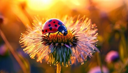 ladybug on a dandelion. macro vertical video